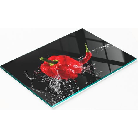 Tabla de cortar decorativa de cristal para cocina, color rojo pimiento, 80x52 cm (1/5)