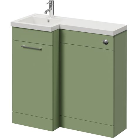 Napoli 390 Olive Green 900mm Single Door Vanity Unit Toilet Suite with Left Hand Square Lucia Basin - 900mm - Chrome 160mm HandleWithout Kingston Toilet Pan