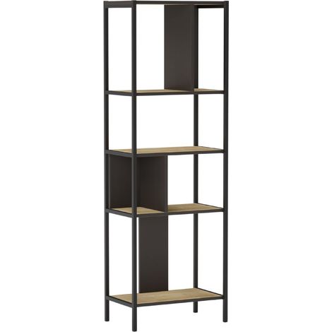Etagère graphique 4 niveaux 58cm en mélaminé imitation bois et structure en métal laqué noir - ANTHEA