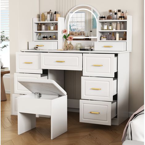 scrivania compatta 120x40x135 specchio LED bianca OKMYHOME (1/5)