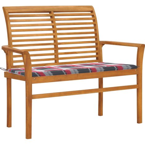 Gartenbank Rote Karomuster-Auflage 112 cm Massivholz Teak