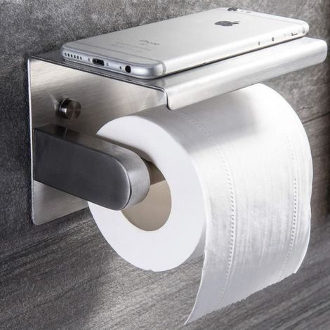 Porte Papier Toilette, Porte-papier WC support de téléphone En Inox Montage Rouleau Mural Etagère Distributeur Salle de Bain