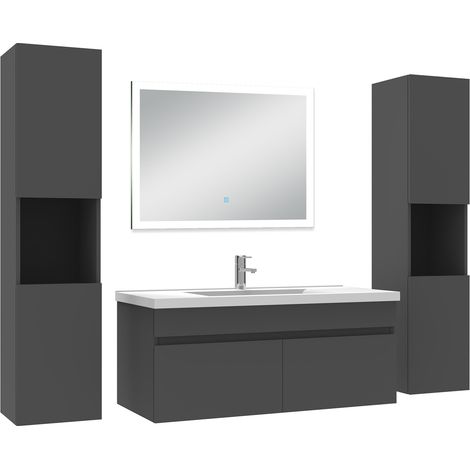 Acezanble Ensemble meuble Salle de Bain 100cm avec colonne et miroir lumineux anthracite