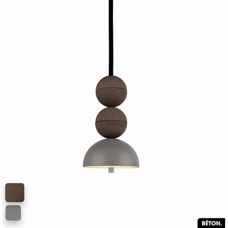 Lampe de suspension en béton - BOSFOR CONCRETE CHOCOLAT - GRIS 2 BALLES LED 14W (1/3)