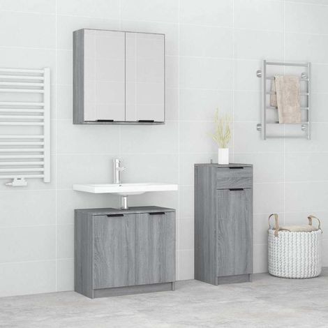 vidaXL Set de muebles de baño 3 pzas madera contrachapada gris sonoma (1/5)