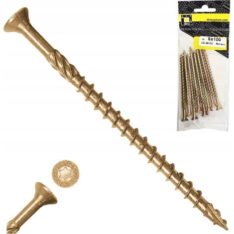 Vis à bois 6x100 mm - Tête conique - 8 pièces - Résistant et durable - Idéal pour le bricolage (1/5)