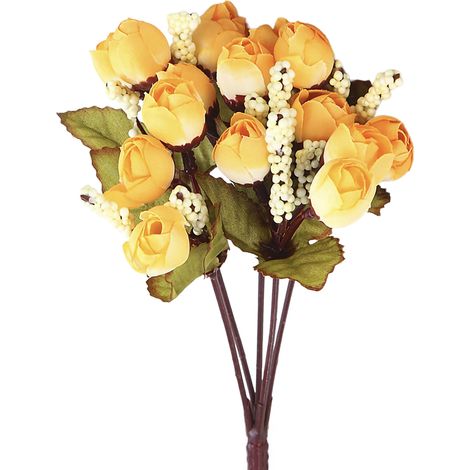 10 capullos de rosa, flores artificiales de seda, decoración para bodas, salas de estar y oficinas. (1/5)