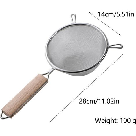 Passoire à huile fine en acier inoxydable, tamis à farine avec manche en bois, ustensiles de cuisine DIY (1/5)