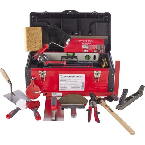 L'Outil Parfait – Coffre de chantier 58 x 28 x 26 cm – Bi-matière acier et polypro – Ergonomique avec 3 poignées – 29 pièces pour plaquiste