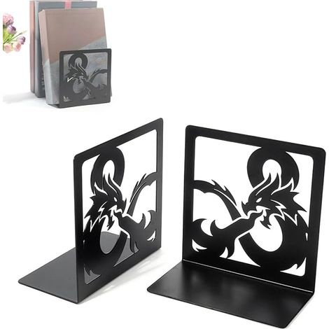 Serre-livres métal noir motif de dragon support de livres pour livres CD étagère pour maison (1/5)