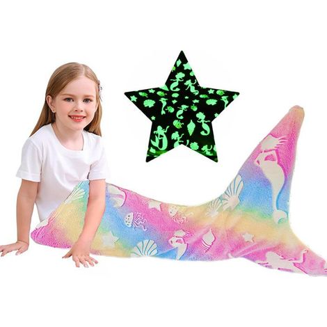 KLVGTIFS PU - Couverture en forme de queue de sirène pour enfants - Brille dans le noir - Cadeau pour fille - En flanelle douce - 100 x 50 cm (1/5)