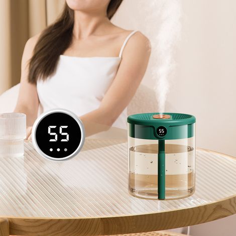 2-Liter-Luftbefeuchter mit zwei Sprühdüsen, großes Fassungsvermögen, USB-Anschluss, für den Heimgebrauch, leiser Betrieb, geeignet für Schlafzimmer und Büros, Nachtlicht, Digitalanzeige, umweltfreundl (1/5)