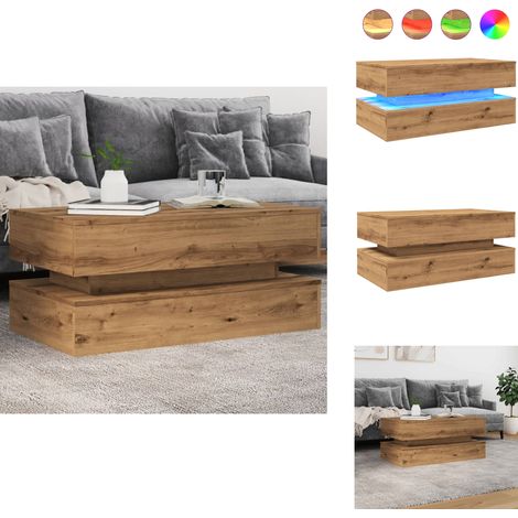 Couchtisch mit LED-Leuchten Artisan-Eiche 90x50x40 cm - Couchtisch - Couchtische - Beistelltisch - Sofatisch (1/5)