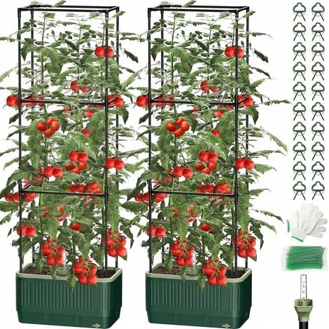 2 Pots à tomates avec tuteur, bac à Plantes Auto-irriguant de 130 cm avec Treillis, Treillis de Jardin avec jardinière, Potager surélevé pour Plantes grimpantes (1/5)