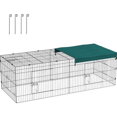 Cage verte en acier avec portes et toit en tissu pour lapins, chinchillas et poules, 220x85x70 cm, grand enclos extérieur pratique