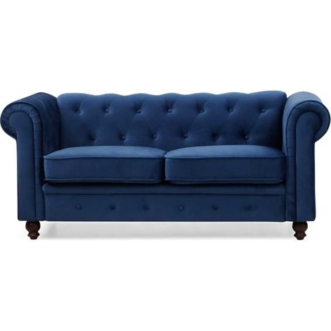 Canapé 2 Places Velours "Chesterfield" 158cm Bleu (1/5)