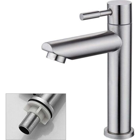 Rubinetto per lavabo solo acqua fredda, resistente, con superficie in rame cromato, rubinetto per lavabo con funzione lavamani, cartuccia aeratore rimovibile, comodo per la pulizia o la sostituzione, 