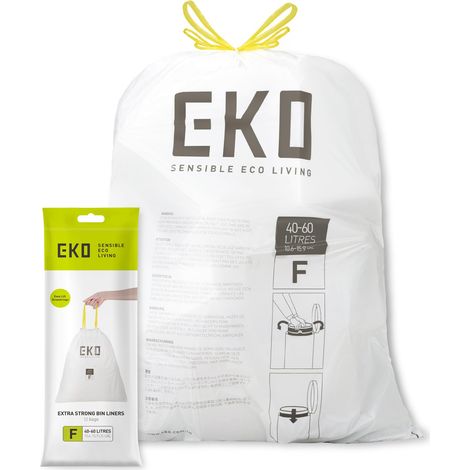 EKO Contenitori per bidoni da cucina, 40 – 60 litri – Sacchetti extra resistenti con manici con coulisse – 12 sacchetti (1/5)