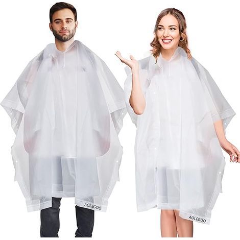 Lot de 2 ponchos de pluie, ponchos imperméables portables en EVA pour adultes, imperméables réutilisables avec capuche pour le camping, la randonnée, les voyages, les parcs d'attractions, les festival (1/5)
