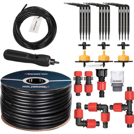 HOLZBRINK Kit de démarrage pour l’irrigation en serre, système d’arrosage goutte à goutte : 20 m Tuyau LDPE 16 mm, 3x Goutteur 2l/h, HTB-10-G-20