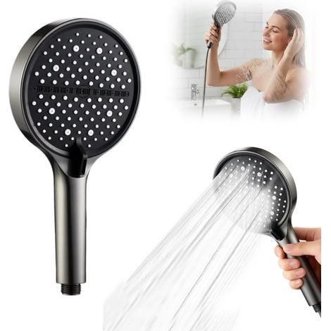 Soffione doccia, ampio pannello frontale da 130 mm, 4 tipi di getto, finitura cromata ad alta pressione, pannelli frontali in silicone, facile da pulire, regolazione universale. (1/5)