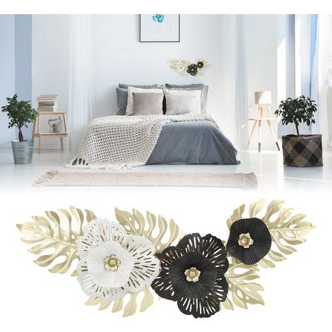 Pendant mural métallique nordique - Décor mural élégant en fer noir et blanc pour salon intérieur, dimensions 52.5x20.5x6cm, unique design anti-décoloration, un objet d'art pour embellir votre maison (1/4)