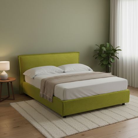 Brolo Doppelbett, Abnehmbarer Bezug, Bettkasten Made in Italy, Matratze 160x190 cm, Grün (1/5)