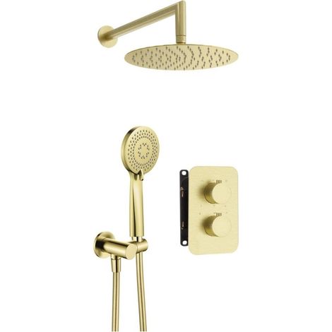Set doccia a scomparsa con box termostatico in ottone finitura oro spazzolato - Harty