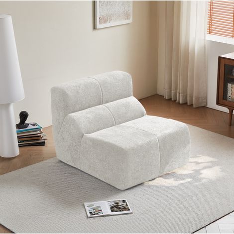Fauteuil de salon 1 place en velours blanc, sofa comprimé, 109 x 93 x 79 cm, REDOM (1/5)