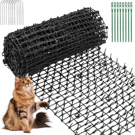 Piques anti-chat - 30 x 200 cm - Tapis répulsif pour chat en plastique noir avec 8 piquets en forme de U, bandes de picots pour jardin, clôture, intérieur et extérieur (1/5)