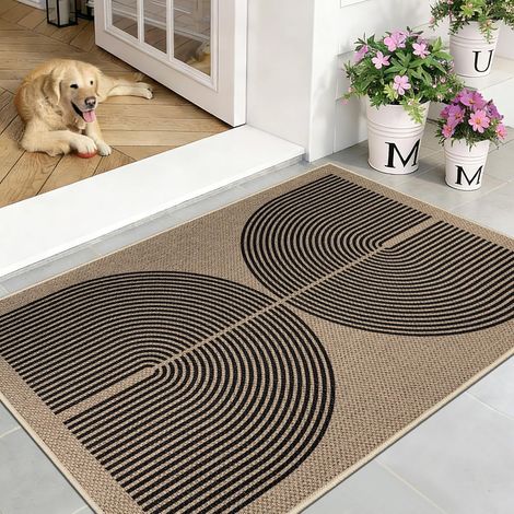 Paillasson extérieur et intérieur - 80 x 120 cm - Aspect jute - Antidérapant - Paillasson fin - Lavable - Pour porte d'entrée, balcon (1/5)