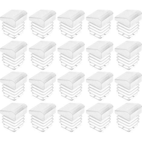 20 tappi terminali angolari quadrati incassati per tubi con alette antiscivolo in LDPE, copri tubi, gamba di mobile, tappo per sedia, protezione interna, scanalati, 25 x 25 mm, bianco (1/2)
