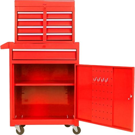 Armoire de rangement, 5 tiroirs, étagères réglables, rouge (1/2)