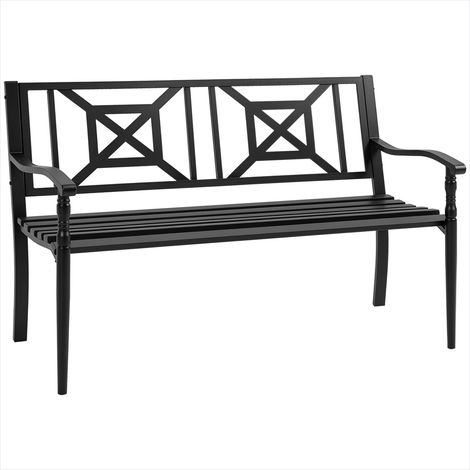 Banc de jardin 2 places en acier noir avec dossier haut (1/5)