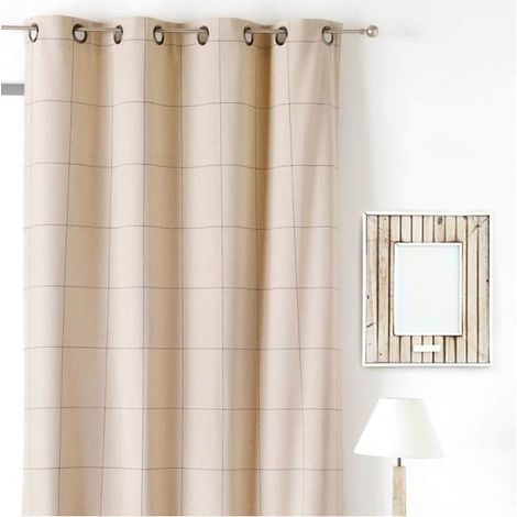 Rideau grands carreaux effet lin - 135x260cm - Lin (1/3)