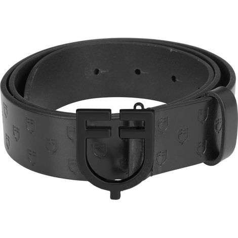 100 CM, Nero: Cintura da equitazione in cuoio logato total black con fibbia nera