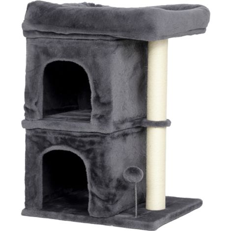 66 cm Cat Tree for Large Cats with Spacious Top Perch, Dual Condos, Sisal Scratching Post, Toy Ball in Dark Grey (1/5)