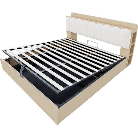Cama arcón hidráulica 180 x 200 cm de madera, cabecero acolchado, USB, almacenamiento (1/5)