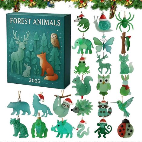 Adventskalender 2025 mit Tiermotiven, 24-teiliges Set aus flachen 2D-Acryl-Anhängern für Tierliebhaber (1/5)