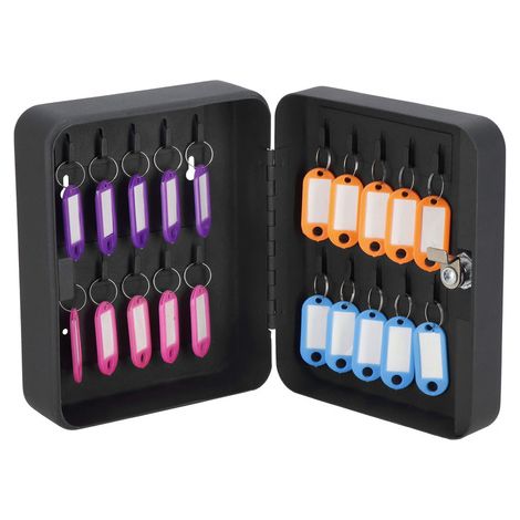 Skrzynka para llaves metálica con 20 colgantes, caja fuerte, negro. (1/5)