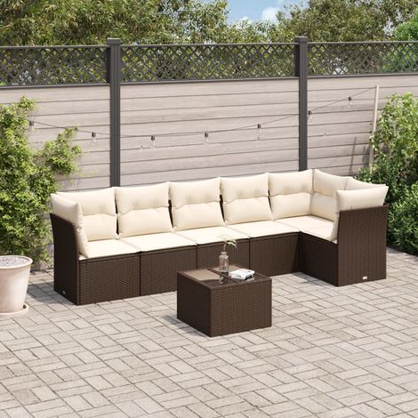 vidaXL Salon de jardin avec coussins 7 pcs marron résine tressée (1/3)