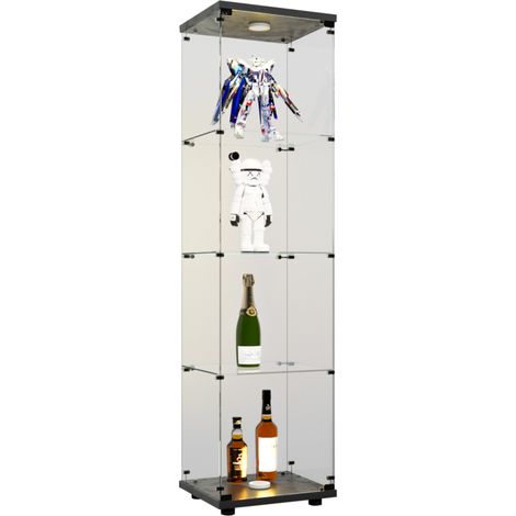 Vitrine en Verre avec LED, portes et 4 étagères pour Salon, Chambre, Entrée 42x36x164cm Noir (1/5)