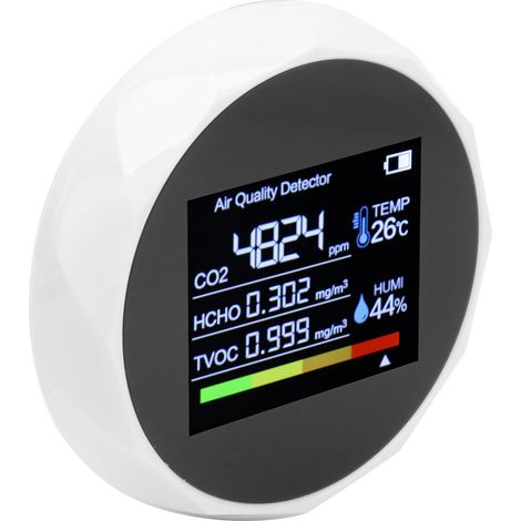 Luftqualitätsdetektor, Multifunktions-TVOC-CO2-Detektor, digitales Temperatur- und Feuchtigkeitsmessgerät, USB-Ladefunktion, Weiß (1/5)