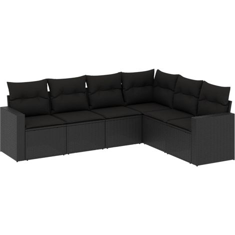 vidaXL Salon de jardin 6 pcs avec coussins noir résine tressée (1/6)