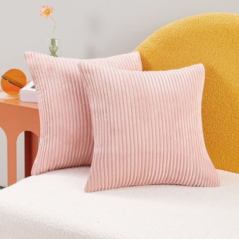Housse de Coussin 18x18 Carré Taies d'Oreiller Décoratives à Rayures pour Canapé Salon, Rose Corail, Lot de 2 (1/5)
