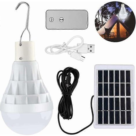UHOH Solaire aliment Ampoule Led, 12W Lampe Urgence Solaire rechargeable avec tlcommande pour extrieur, randonne, Camping, tente de pche (1/5)