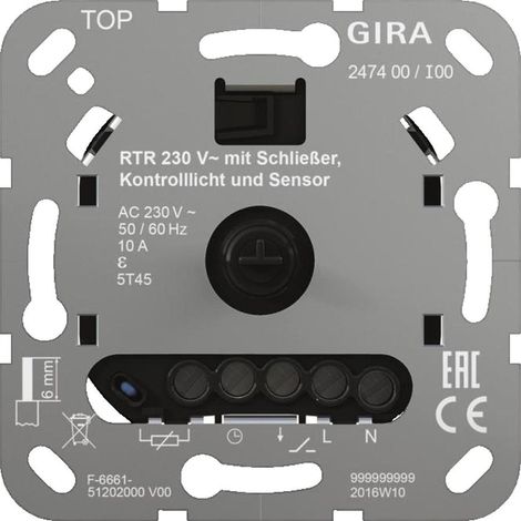 Thermostat connecté Gira 247400 230 V, format 10 × 10 cm