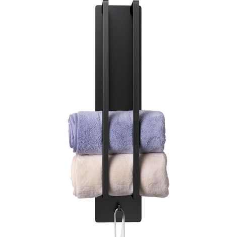 Porte-Serviettes sans perçage Support Serviette d'invité avec Crochet auto-adhésif 420x90x75mm Porte Serviette Roulé Murale pour Salle de Bain Cuisine, Acier Inoxydable, Noir (1/5)