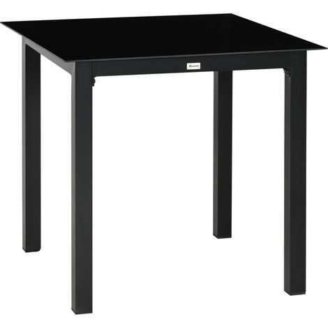 Table de jardin carrée en aluminium noir avec plateau en verre trempé 80x80x74 cm pour 4 personnes (1/5)