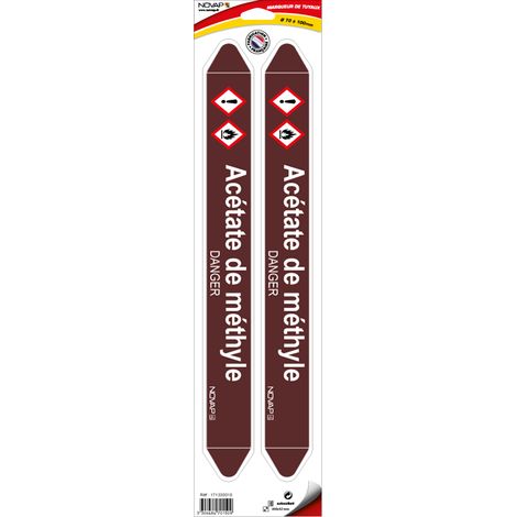 Planche de 2 marqueurs de tuyauterie 450 x 52 mm pour Ø 70 à 100 mm - Acétate de méthyle - 4701509